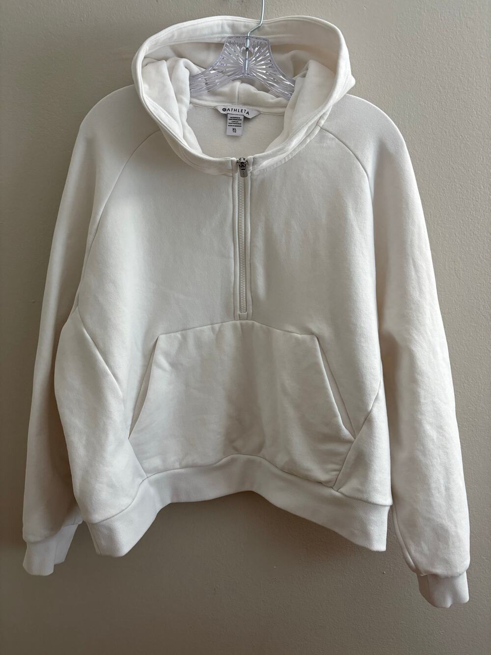 Athleta Coaster Luxe 1/4 Zip Hoodie Solid White Fleece Sweatshirt Women's XL
